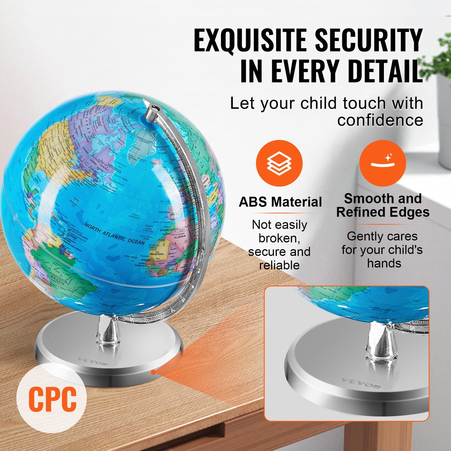 Rotating World Globe with Stand, 203.2 mm, Educational Geographic Globe with Precise Time Zone ABS Material, V952-DQYJJLBFG8YCRYAAZV0