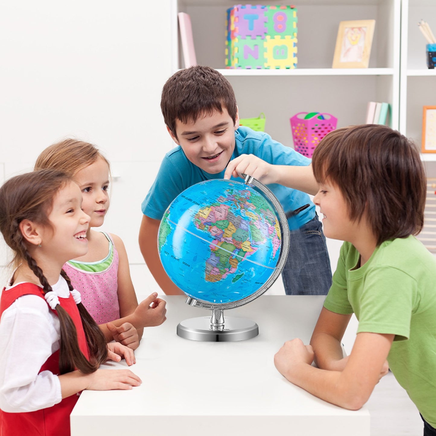 Rotating World Globe with Stand, 203.2 mm, Educational Geographic Globe with Precise Time Zone ABS Material, V952-DQYJJLBFG8YCRYAAZV0