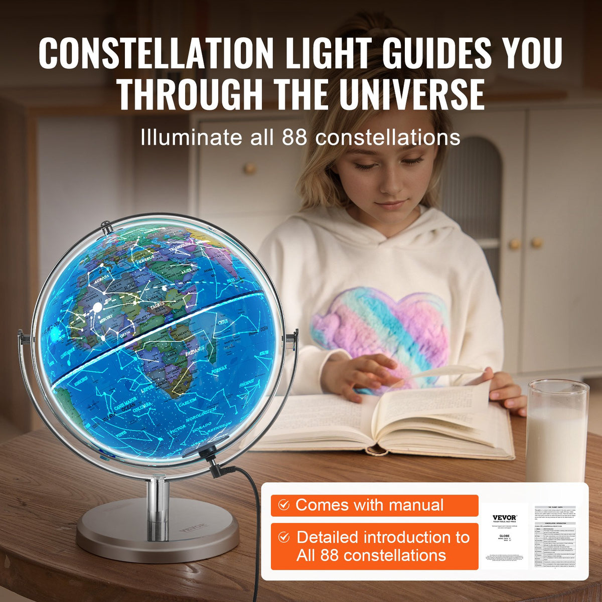 Illuminated World Globe with Stand, 228.6 mm, Educational Earth Globe with Stable Heavy Metal Base and LED V952-DQYJJLFGXZ9YG1I1PV9