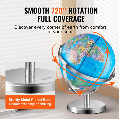 Illuminated World Globe with Stand, 228.6 mm, Educational Earth Globe with Stable Heavy Metal Base and LED V952-DQYJJLFGXZ9YG1I1PV9