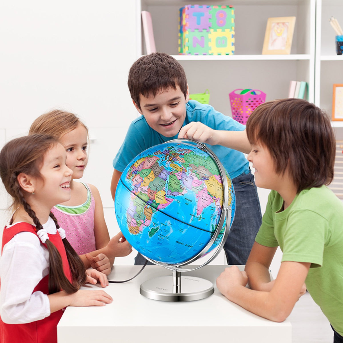 Illuminated World Globe with Stand, 228.6 mm, Educational Earth Globe with Stable Heavy Metal Base and LED V952-DQYJJLFGXZ9YG1I1PV9