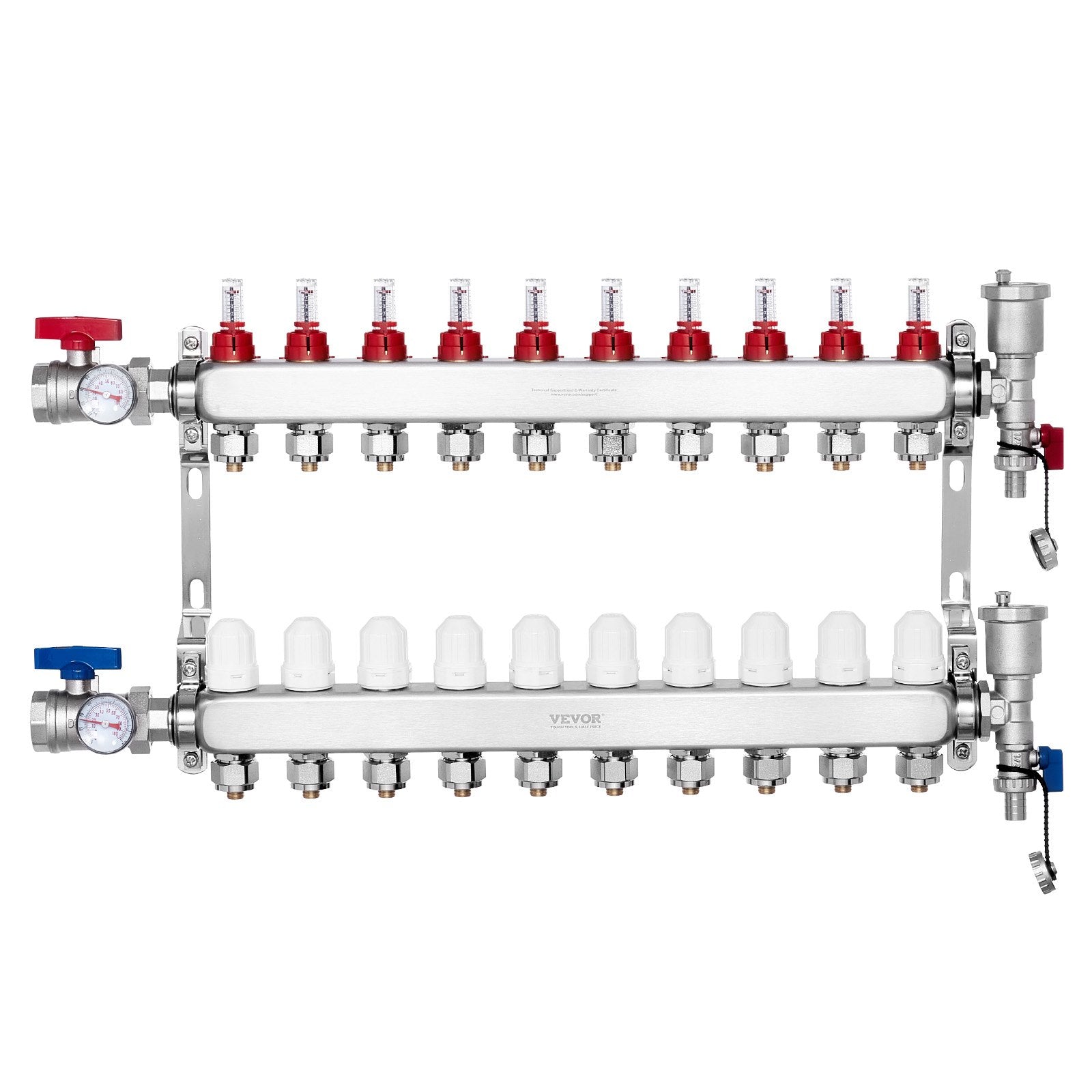 10-Branch Radiant Heat Manifold, 1/2" PEX Tubing Manifold, Stainless Steel PEX Manifold for Hydronic Radiant V952-DRFSQBXG10HL1S697V0