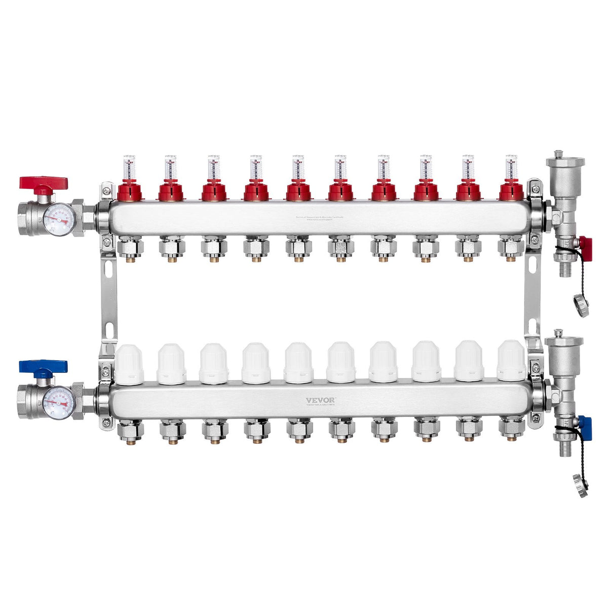 10-Branch Radiant Heat Manifold, 1/2" PEX Tubing Manifold, Stainless Steel PEX Manifold for Hydronic Radiant V952-DRFSQBXG10HL1S697V0