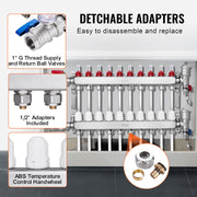 10-Branch Radiant Heat Manifold, 1/2" PEX Tubing Manifold, Stainless Steel PEX Manifold for Hydronic Radiant V952-DRFSQBXG10HL1S697V0