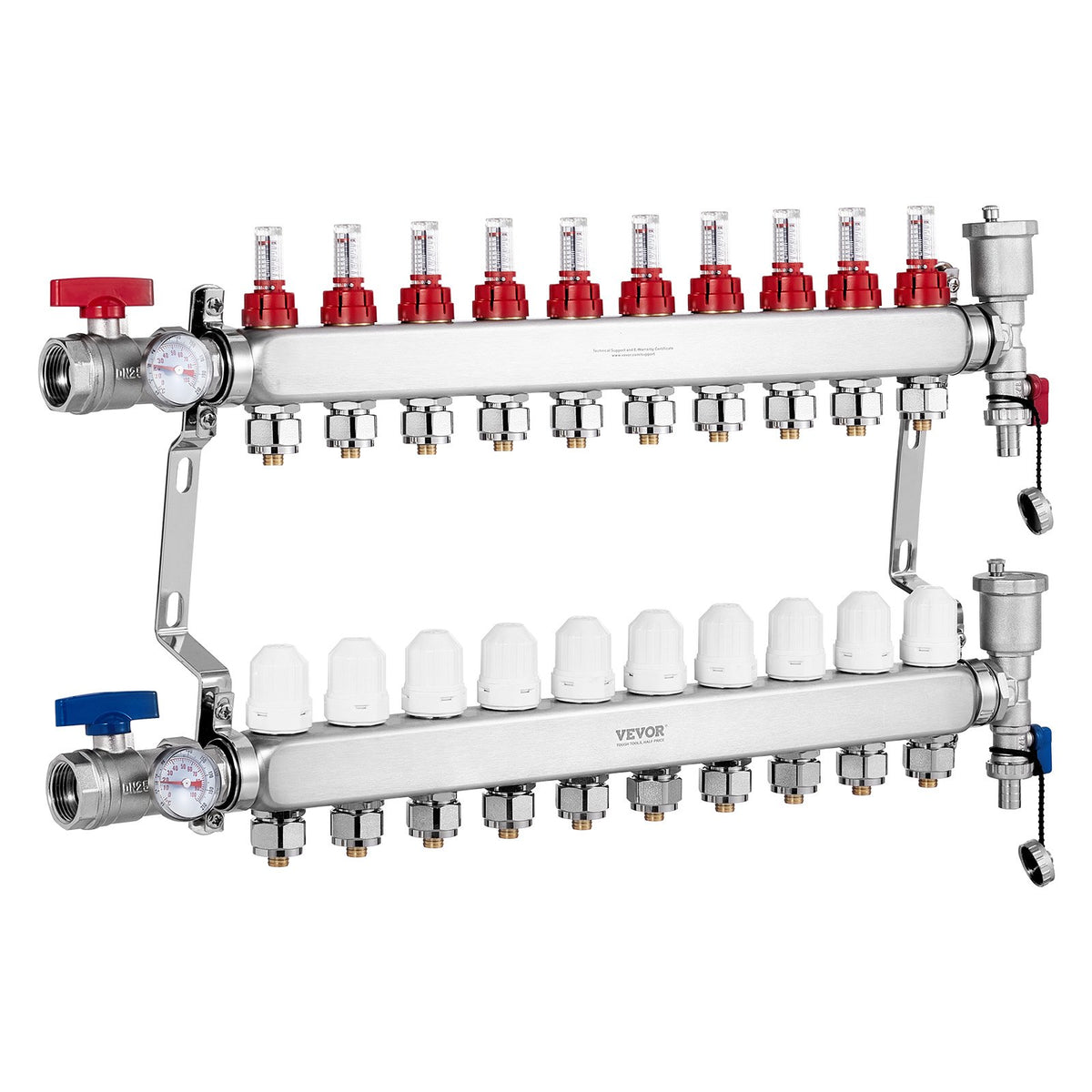 10-Branch Radiant Heat Manifold, 1/2" PEX Tubing Manifold, Stainless Steel PEX Manifold for Hydronic Radiant V952-DRFSQBXG10HL1S697V0