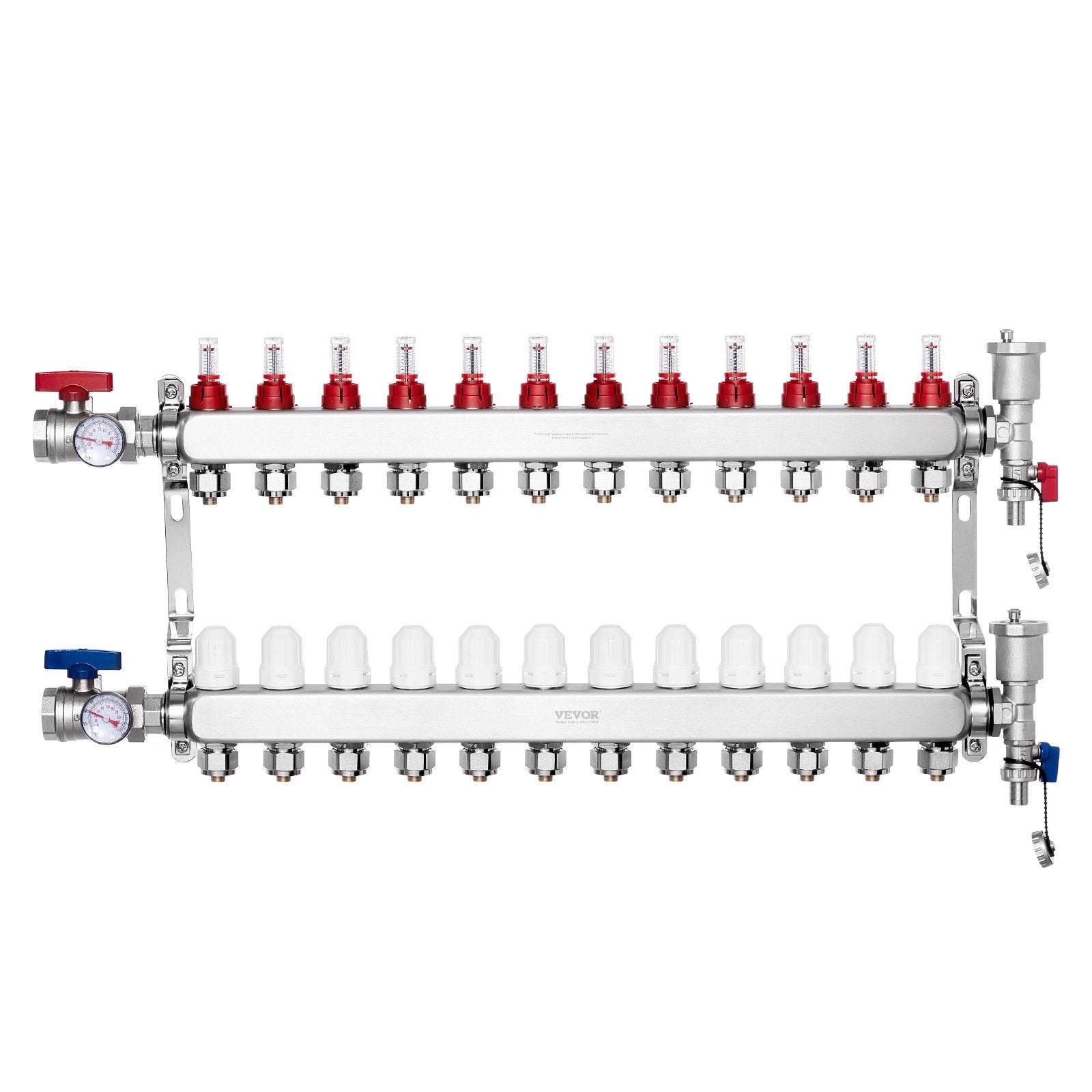 12-Branch Radiant Heat Manifold, 1/2" PEX Tubing Manifold, Stainless Steel PEX Manifold for Hydronic Radiant V952-DRFSQBXG12HL053KUV0