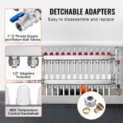 12-Branch Radiant Heat Manifold, 1/2" PEX Tubing Manifold, Stainless Steel PEX Manifold for Hydronic Radiant V952-DRFSQBXG12HL053KUV0