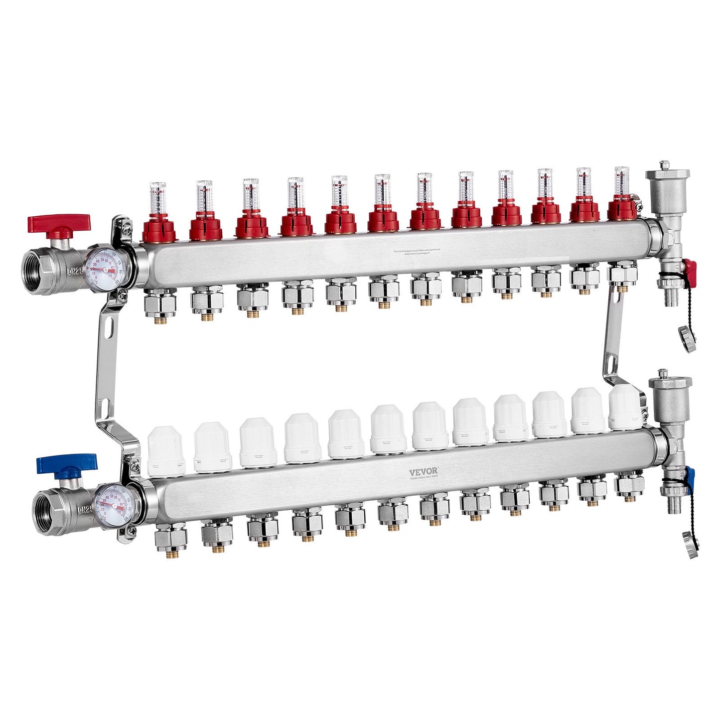 12-Branch Radiant Heat Manifold, 1/2" PEX Tubing Manifold, Stainless Steel PEX Manifold for Hydronic Radiant V952-DRFSQBXG12HL053KUV0