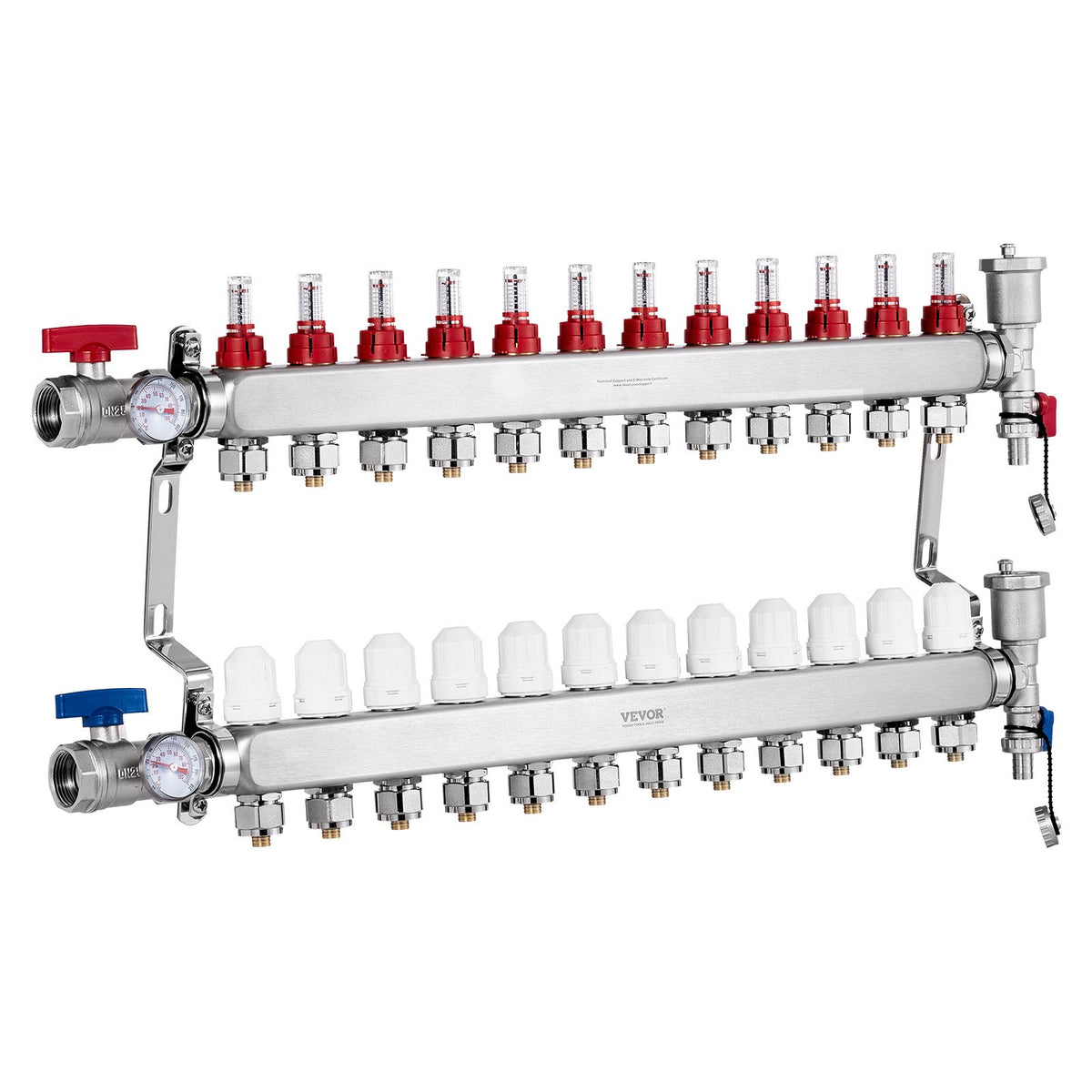 12-Branch Radiant Heat Manifold, 1/2" PEX Tubing Manifold, Stainless Steel PEX Manifold for Hydronic Radiant V952-DRFSQBXG12HL053KUV0