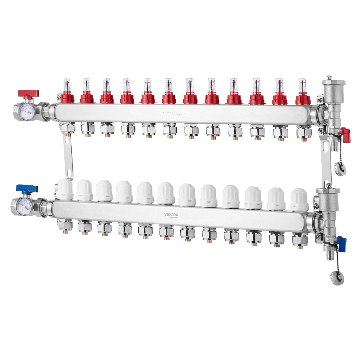 12-Branch Radiant Heat Manifold, 1/2" PEX Tubing Manifold, Stainless Steel PEX Manifold for Hydronic Radiant V952-DRFSQBXG12HL053KUV0