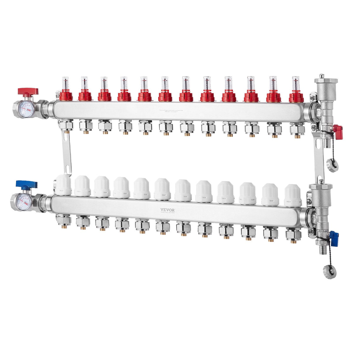 12-Branch Radiant Heat Manifold, 1/2" PEX Tubing Manifold, Stainless Steel PEX Manifold for Hydronic Radiant V952-DRFSQBXG12HL053KUV0