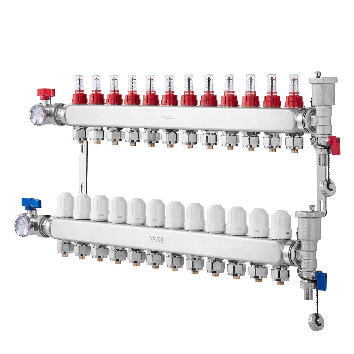 12-Branch Radiant Heat Manifold, 1/2" PEX Tubing Manifold, Stainless Steel PEX Manifold for Hydronic Radiant V952-DRFSQBXG12HL053KUV0