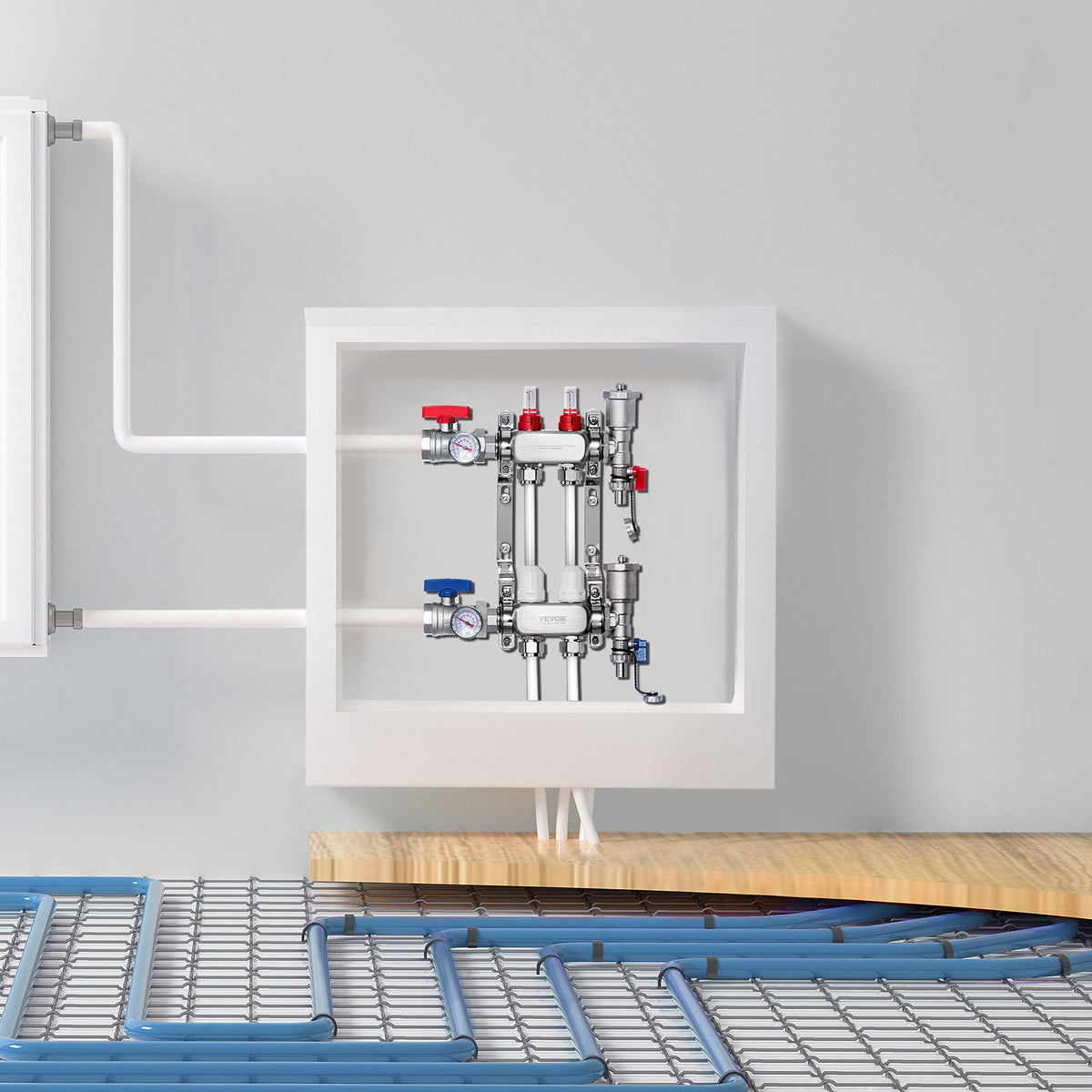 2-Branch Radiant Heat Manifold, 1/2" PEX Tubing Manifold, Stainless Steel PEX Manifold for Hydronic Radiant V952-DRFSQBXG2HLG7E0T8V0