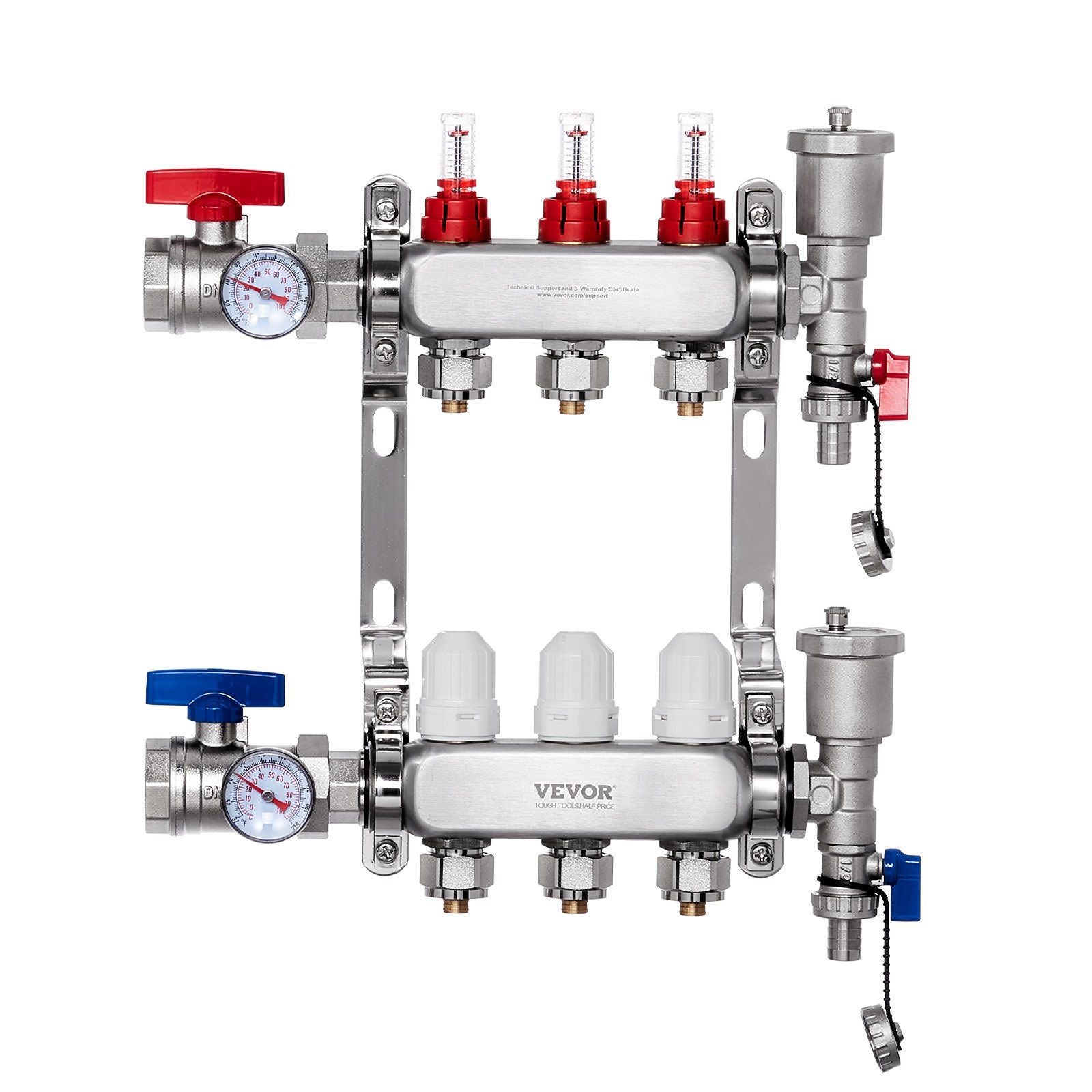 3-Branch Radiant Heat Manifold, 1/2" PEX Tubing Manifold, Stainless Steel PEX Manifold for Hydronic Radiant V952-DRFSQBXG3HLGIHXQRV0
