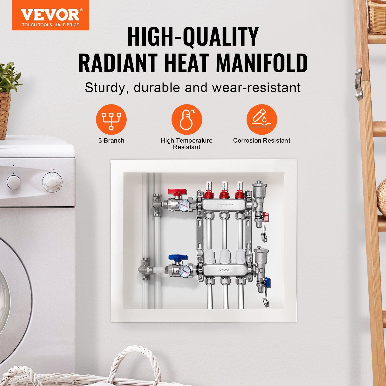 3-Branch Radiant Heat Manifold, 1/2" PEX Tubing Manifold, Stainless Steel PEX Manifold for Hydronic Radiant V952-DRFSQBXG3HLGIHXQRV0
