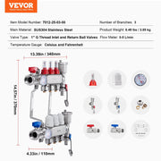 3-Branch Radiant Heat Manifold, 1/2" PEX Tubing Manifold, Stainless Steel PEX Manifold for Hydronic Radiant V952-DRFSQBXG3HLGIHXQRV0
