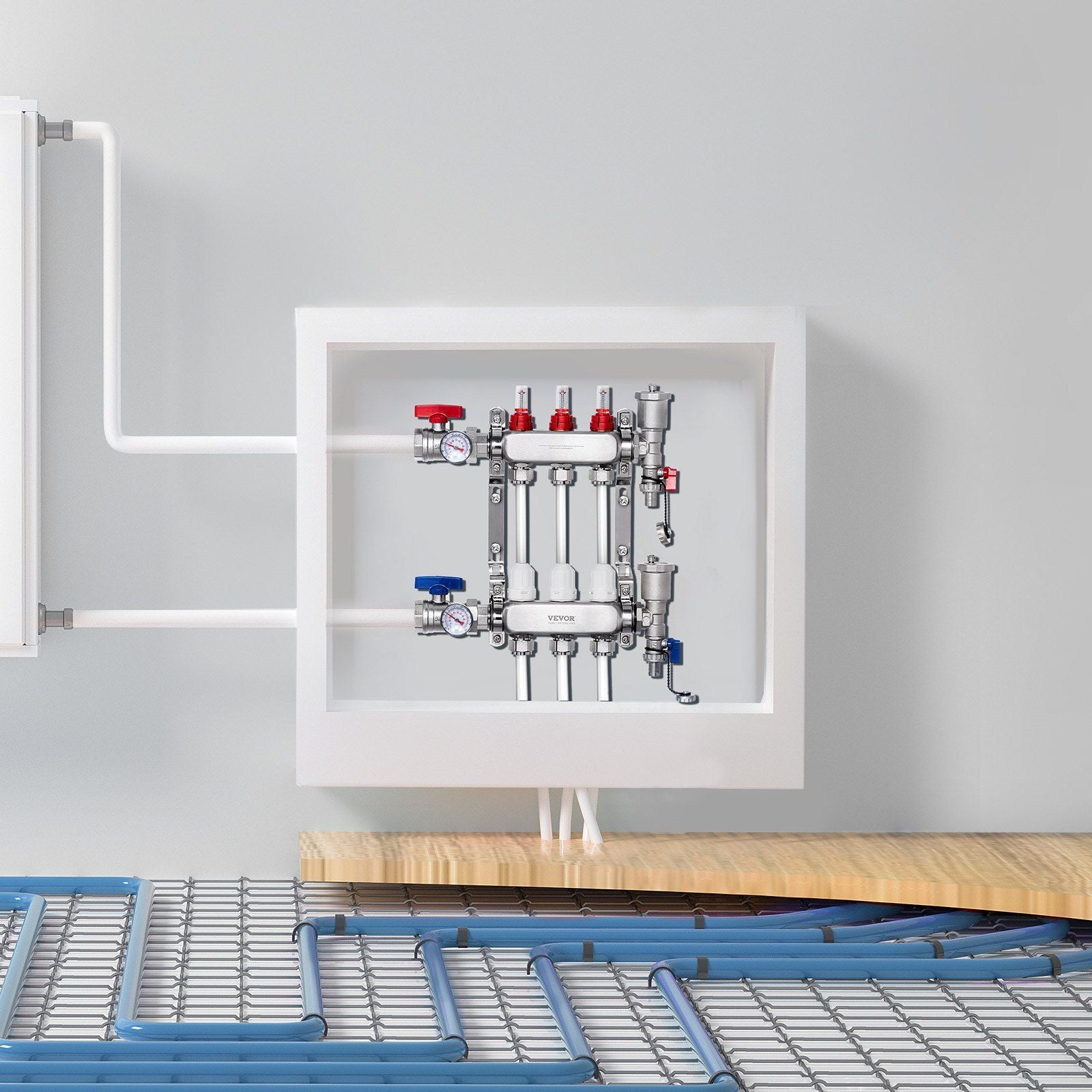 3-Branch Radiant Heat Manifold, 1/2" PEX Tubing Manifold, Stainless Steel PEX Manifold for Hydronic Radiant V952-DRFSQBXG3HLGIHXQRV0