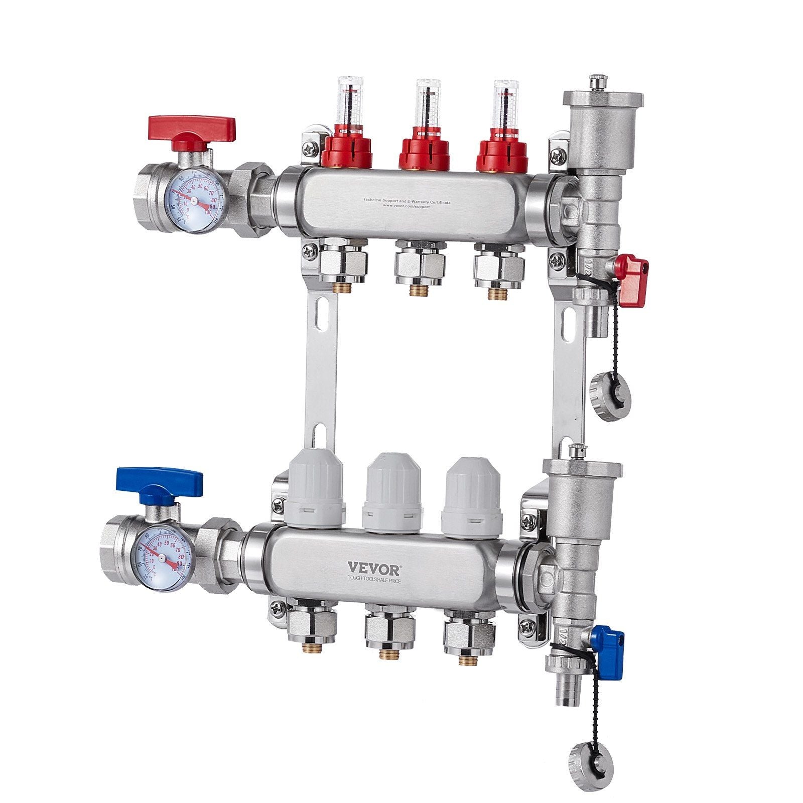 3-Branch Radiant Heat Manifold, 1/2" PEX Tubing Manifold, Stainless Steel PEX Manifold for Hydronic Radiant V952-DRFSQBXG3HLGIHXQRV0