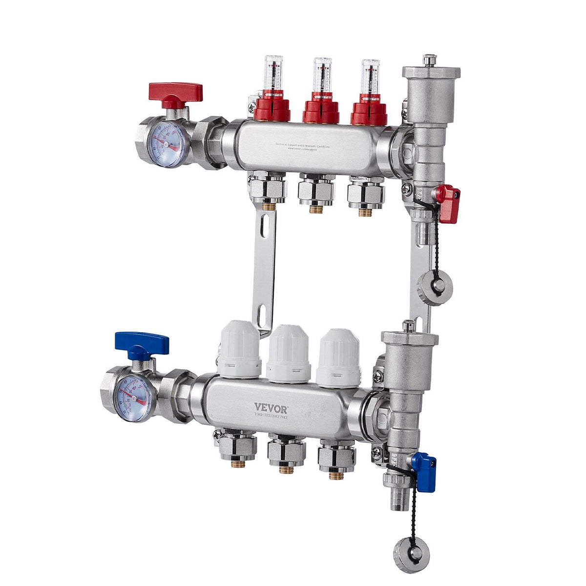 3-Branch Radiant Heat Manifold, 1/2" PEX Tubing Manifold, Stainless Steel PEX Manifold for Hydronic Radiant V952-DRFSQBXG3HLGIHXQRV0