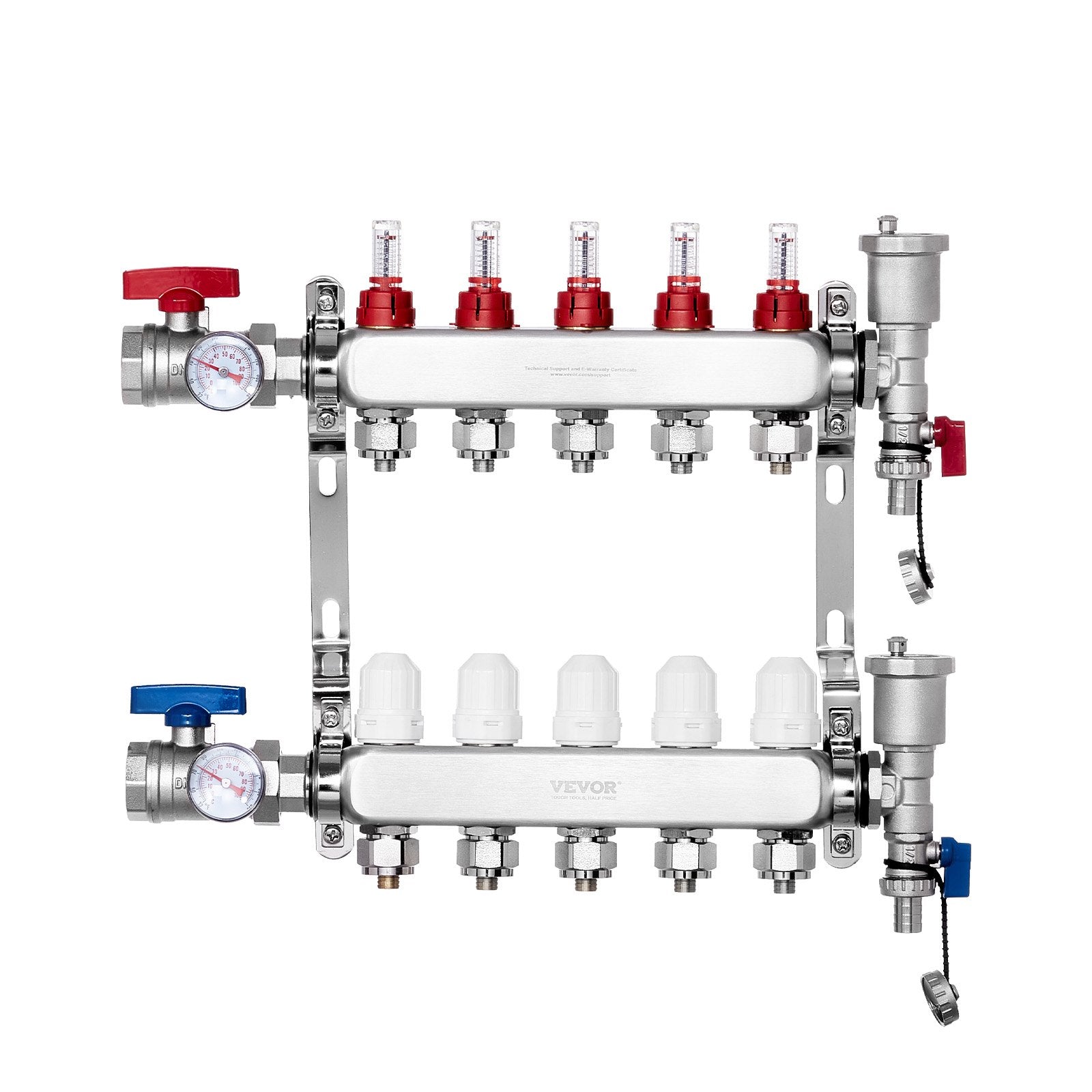 5-Branch Radiant Heat Manifold, 1/2" PEX Tubing Manifold, Stainless Steel PEX Manifold for Hydronic Radiant V952-DRFSQBXG5HLGXT75CV0