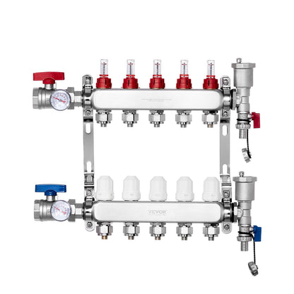 5-Branch Radiant Heat Manifold, 1/2" PEX Tubing Manifold, Stainless Steel PEX Manifold for Hydronic Radiant V952-DRFSQBXG5HLGXT75CV0