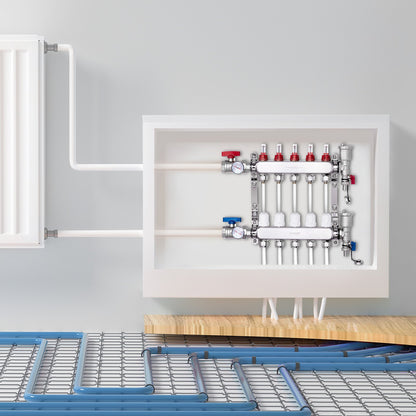 5-Branch Radiant Heat Manifold, 1/2" PEX Tubing Manifold, Stainless Steel PEX Manifold for Hydronic Radiant V952-DRFSQBXG5HLGXT75CV0