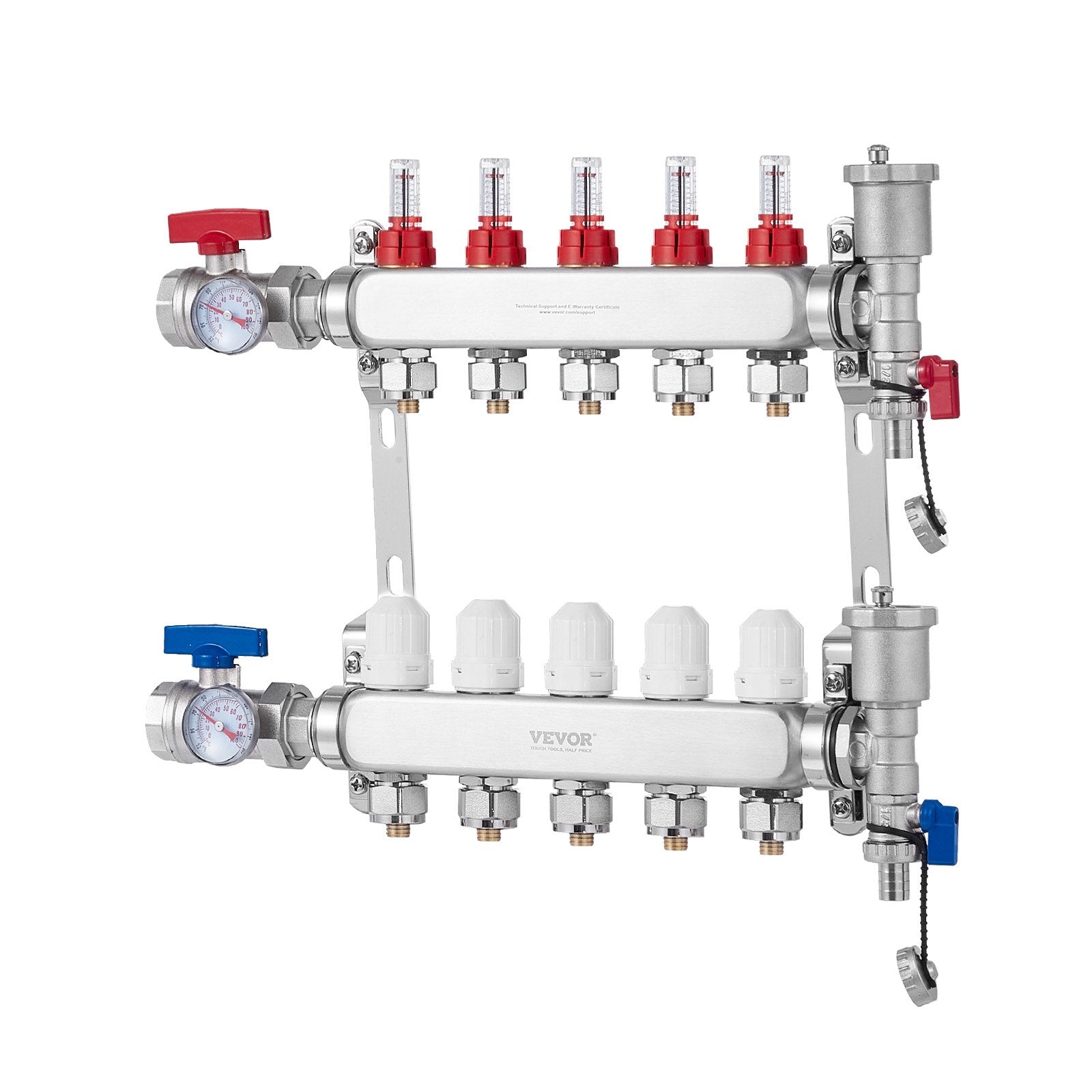 5-Branch Radiant Heat Manifold, 1/2" PEX Tubing Manifold, Stainless Steel PEX Manifold for Hydronic Radiant V952-DRFSQBXG5HLGXT75CV0