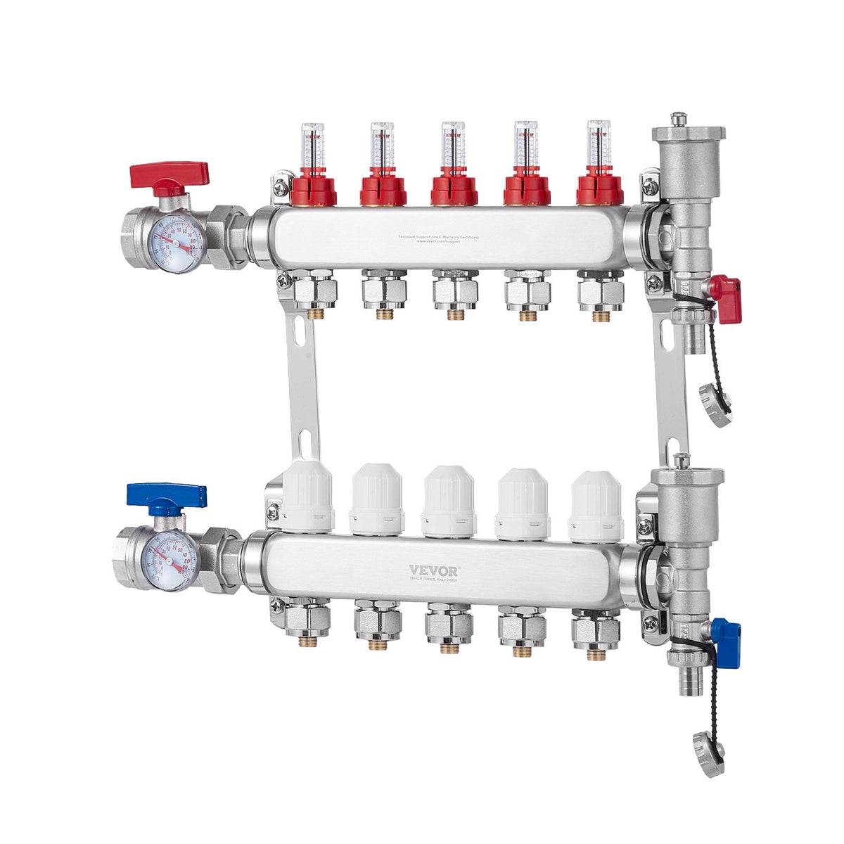 5-Branch Radiant Heat Manifold, 1/2" PEX Tubing Manifold, Stainless Steel PEX Manifold for Hydronic Radiant V952-DRFSQBXG5HLGXT75CV0