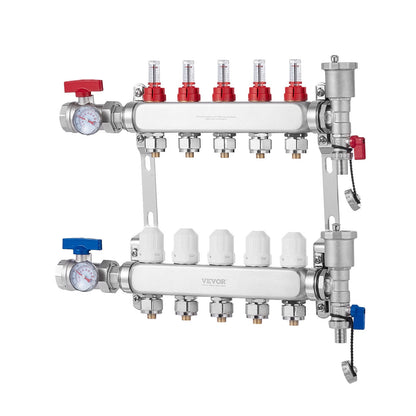 5-Branch Radiant Heat Manifold, 1/2" PEX Tubing Manifold, Stainless Steel PEX Manifold for Hydronic Radiant V952-DRFSQBXG5HLGXT75CV0