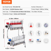 7-Branch Radiant Heat Manifold, 1/2" PEX Tubing Manifold, Stainless Steel PEX Manifold for Hydronic Radiant V952-DRFSQBXG7HLG5ODPQV0