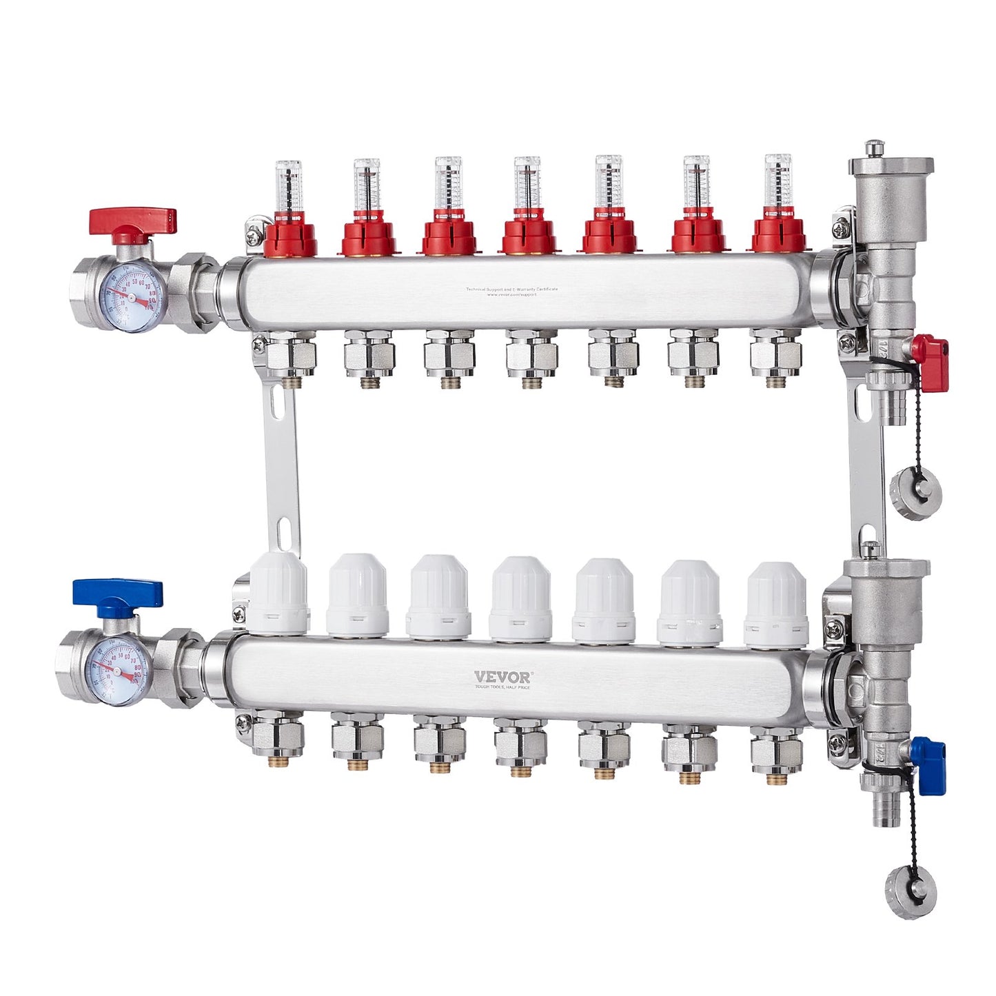 7-Branch Radiant Heat Manifold, 1/2" PEX Tubing Manifold, Stainless Steel PEX Manifold for Hydronic Radiant V952-DRFSQBXG7HLG5ODPQV0