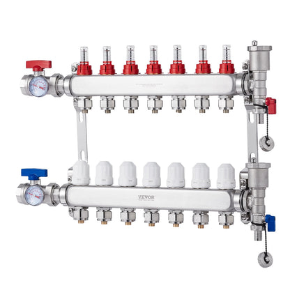 7-Branch Radiant Heat Manifold, 1/2" PEX Tubing Manifold, Stainless Steel PEX Manifold for Hydronic Radiant V952-DRFSQBXG7HLG5ODPQV0
