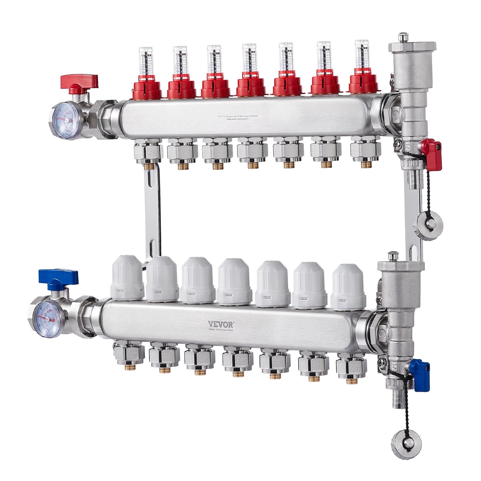 7-Branch Radiant Heat Manifold, 1/2" PEX Tubing Manifold, Stainless Steel PEX Manifold for Hydronic Radiant V952-DRFSQBXG7HLG5ODPQV0