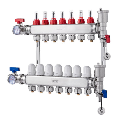 7-Branch Radiant Heat Manifold, 1/2" PEX Tubing Manifold, Stainless Steel PEX Manifold for Hydronic Radiant V952-DRFSQBXG7HLG5ODPQV0