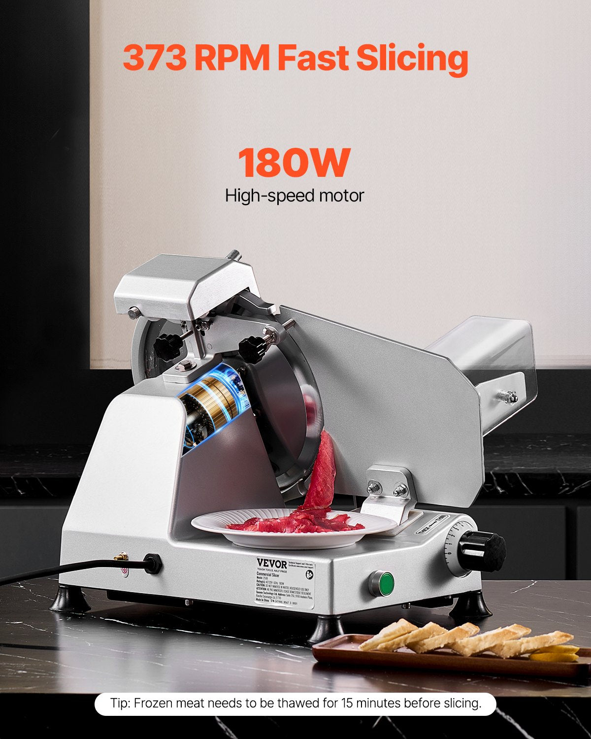 Meat Slicer 180W 250 mm Electric Deli Food Slicer for Meat Bread Cheese V952-DRQPJ180WBZDKGXJSV3