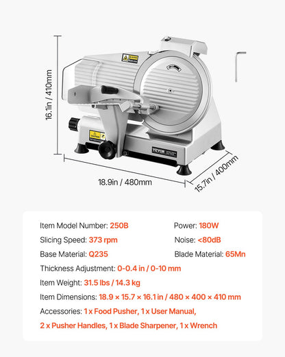 Meat Slicer 180W 250 mm Electric Deli Food Slicer for Meat Bread Cheese V952-DRQPJ180WBZDKGXJSV3