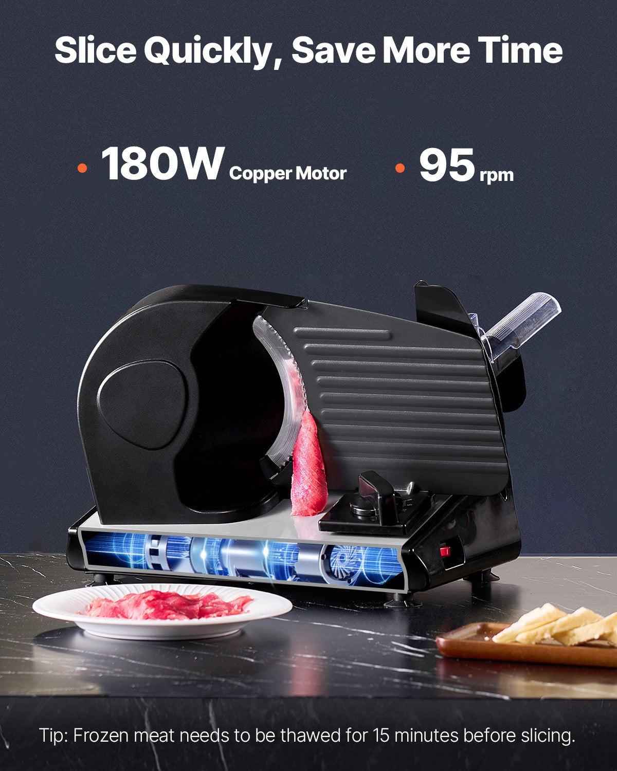 Meat Slicer 180W 190 mm Electric Deli Food Slicer for Meat Bread Cheese V952-DRQPJ180WSDPGJYA2V3