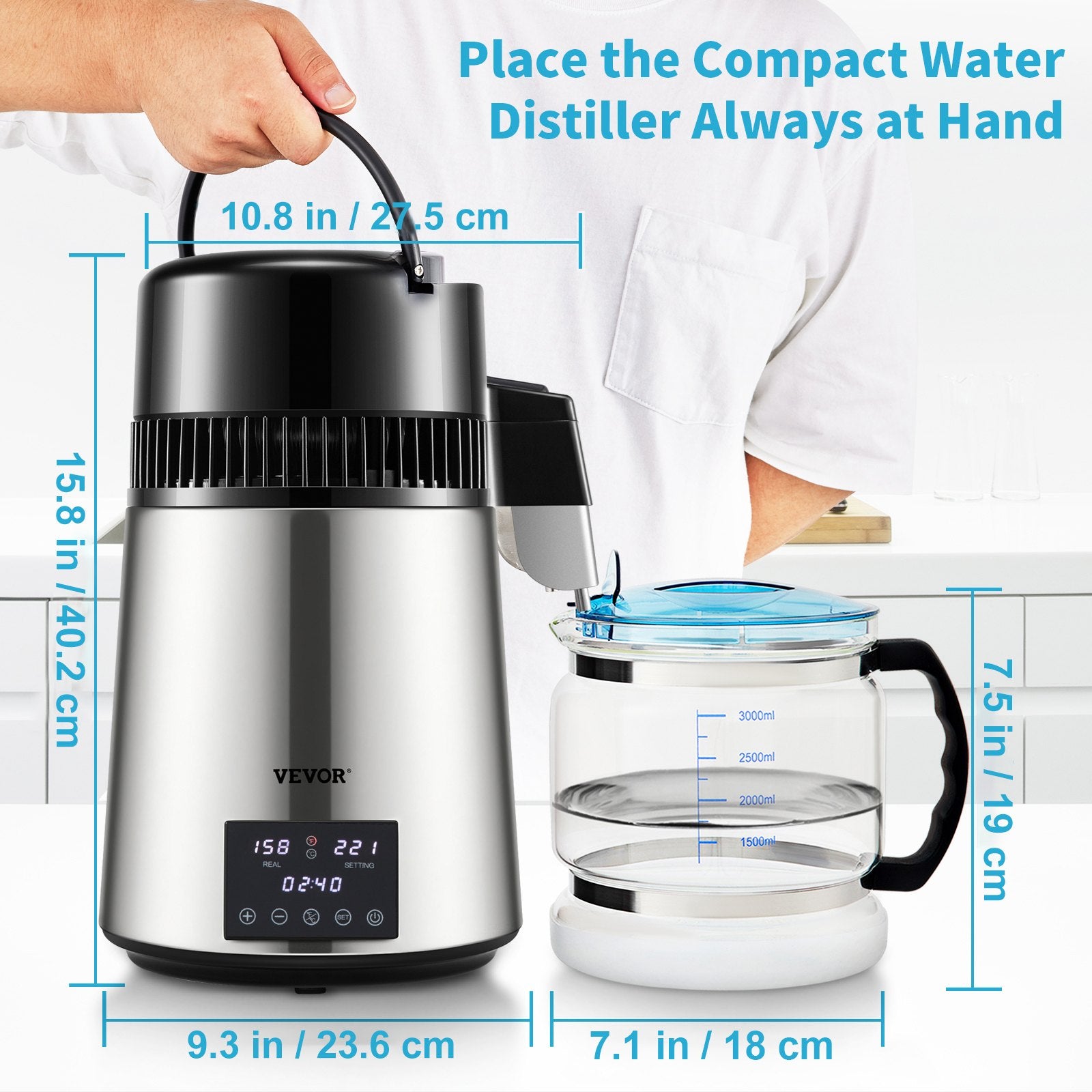 4L Water Distiller 1.5L/H Distilled Water Maker Timing Dual-Temp Silver V952-DSD15LH4L220VJCC4V3