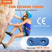 10.2mm Dynamic Climbing Rope, 50M(164ft) Outdoor Rock Climbing Rope 25KN Breaking Tension, Stretchable Fiber V952-DSDLS164YC107FCF4V0