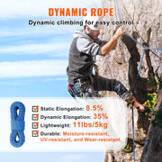 10.2mm Dynamic Climbing Rope, 70M(230ft) Outdoor Rock Climbing Rope 25KN Breaking Tension, Stretchable Fiber V952-DSDLS230YC10DESE6V0