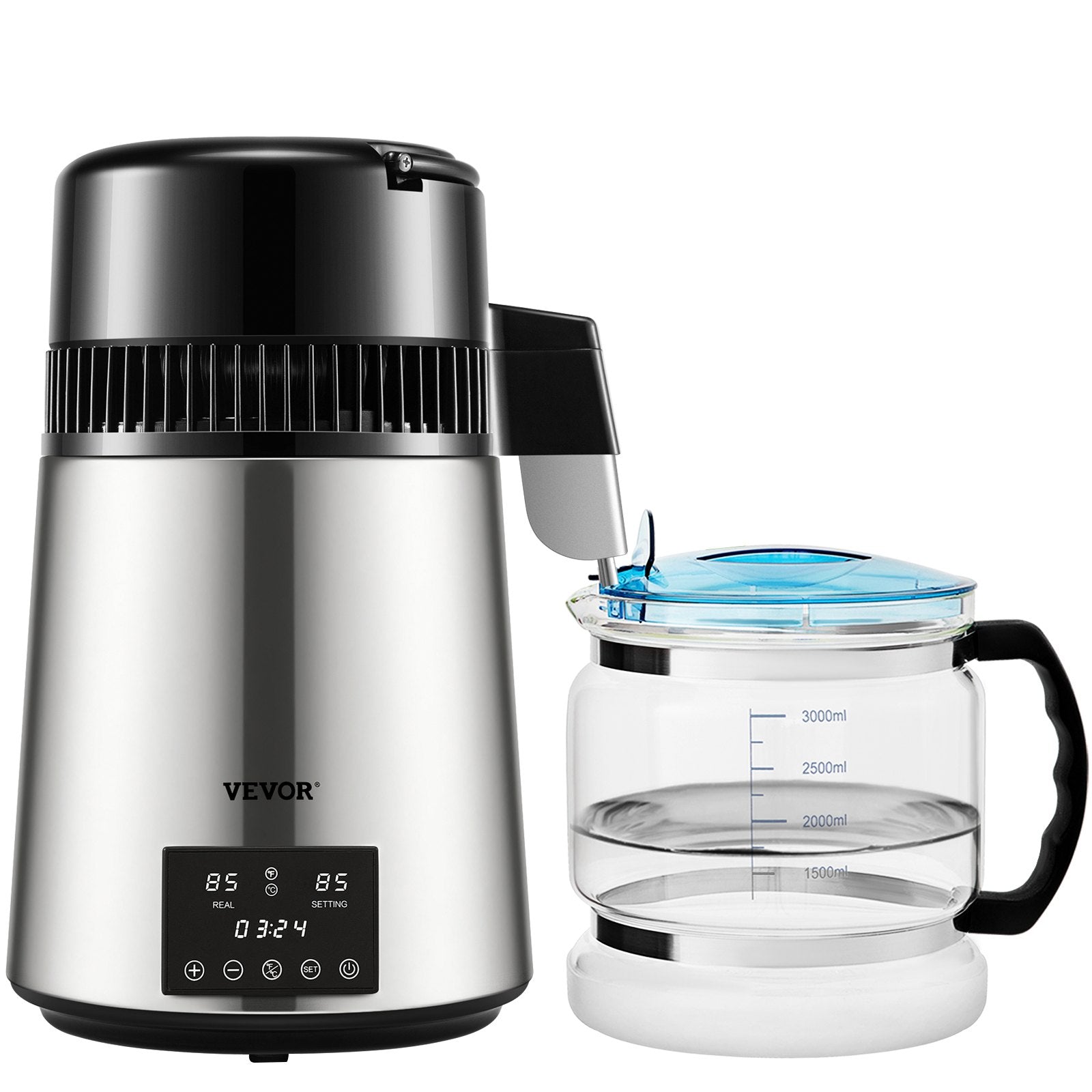 4L Water Distiller Distilled Water Maker 1 L/H w/ Timing Dual-Temp Silver V952-DSDW1LH4L220VO4CHV3