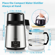 4L Water Distiller Distilled Water Maker 1 L/H w/ Timing Dual-Temp Silver V952-DSDW1LH4L220VO4CHV3
