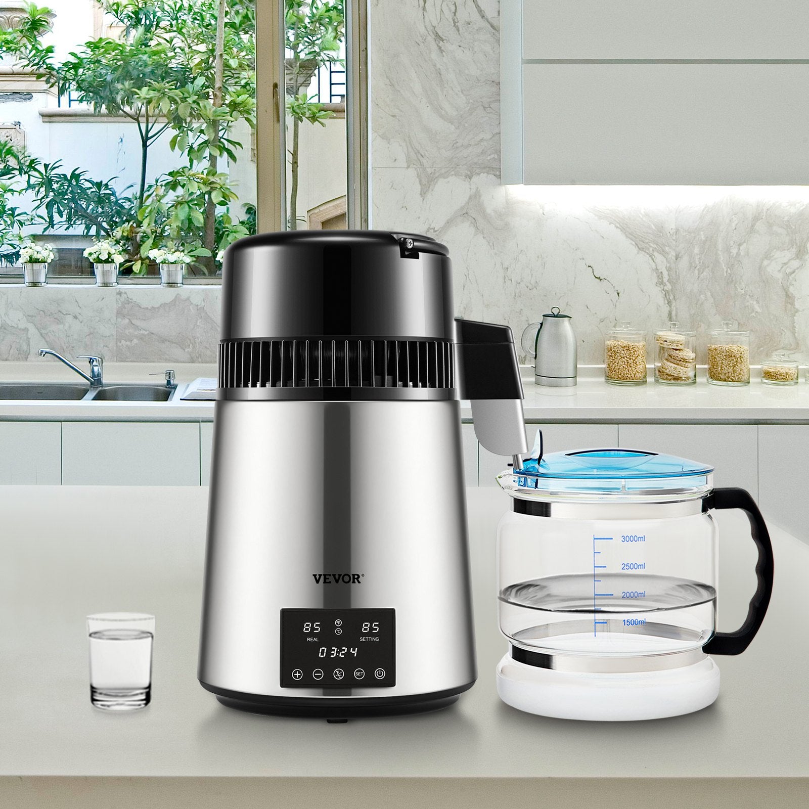 4L Water Distiller Distilled Water Maker 1 L/H w/ Timing Dual-Temp Silver V952-DSDW1LH4L220VO4CHV3