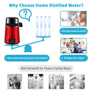 4L Water Distiller Distilled Water Maker 1 L/H w/ Timing Dual Temp Red V952-DSDW1LH4L220VZ53OV3