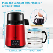4L Water Distiller Distilled Water Maker 1 L/H w/ Timing Dual Temp Red V952-DSDW1LH4L220VZ53OV3