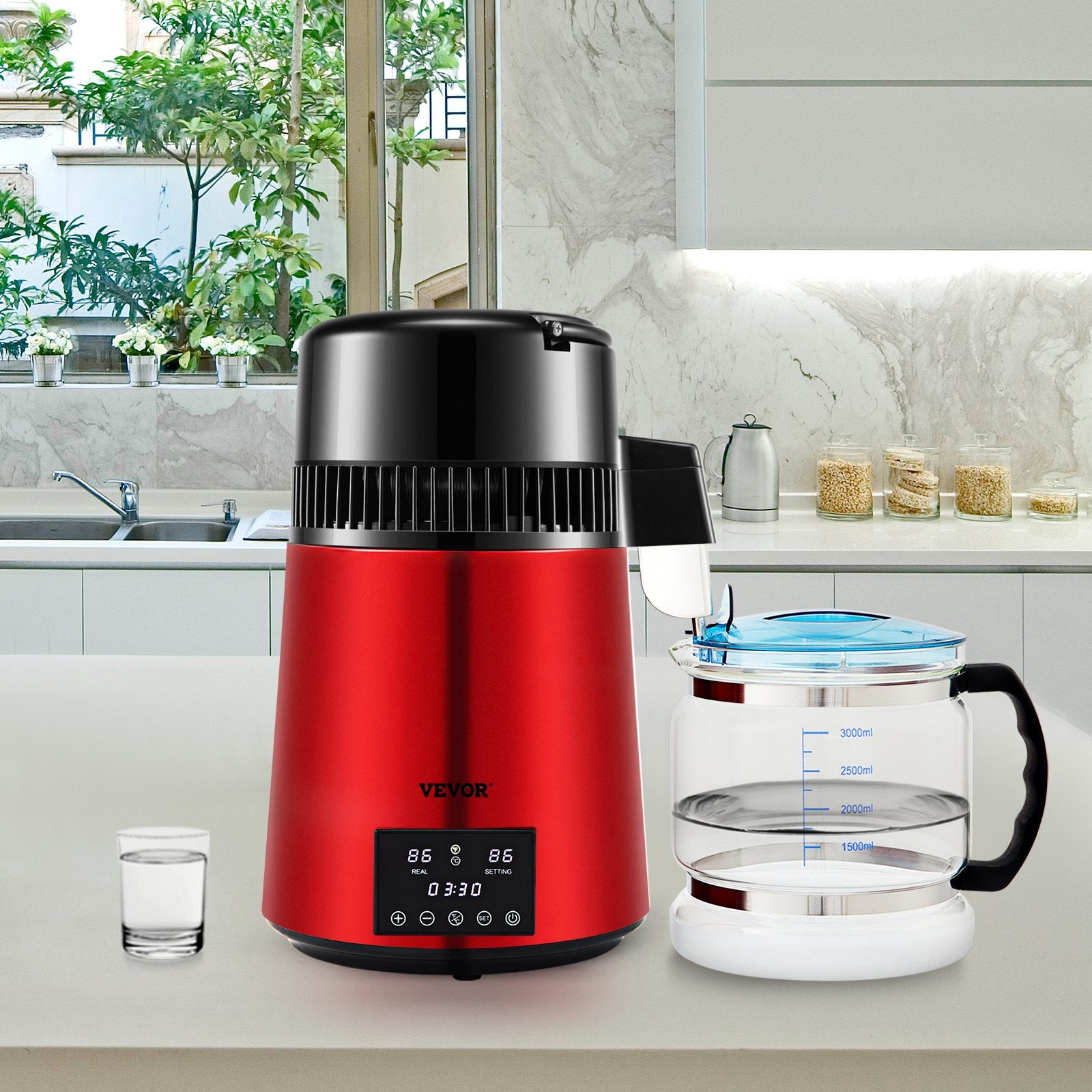 4L Water Distiller Distilled Water Maker 1 L/H w/ Timing Dual Temp Red V952-DSDW1LH4L220VZ53OV3