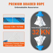 12.7mm Static Climbing Rope 38M(125ft) Outdoor Rock Climbing Rope Blue V952-DSJLSLSXWS12KKX58V0