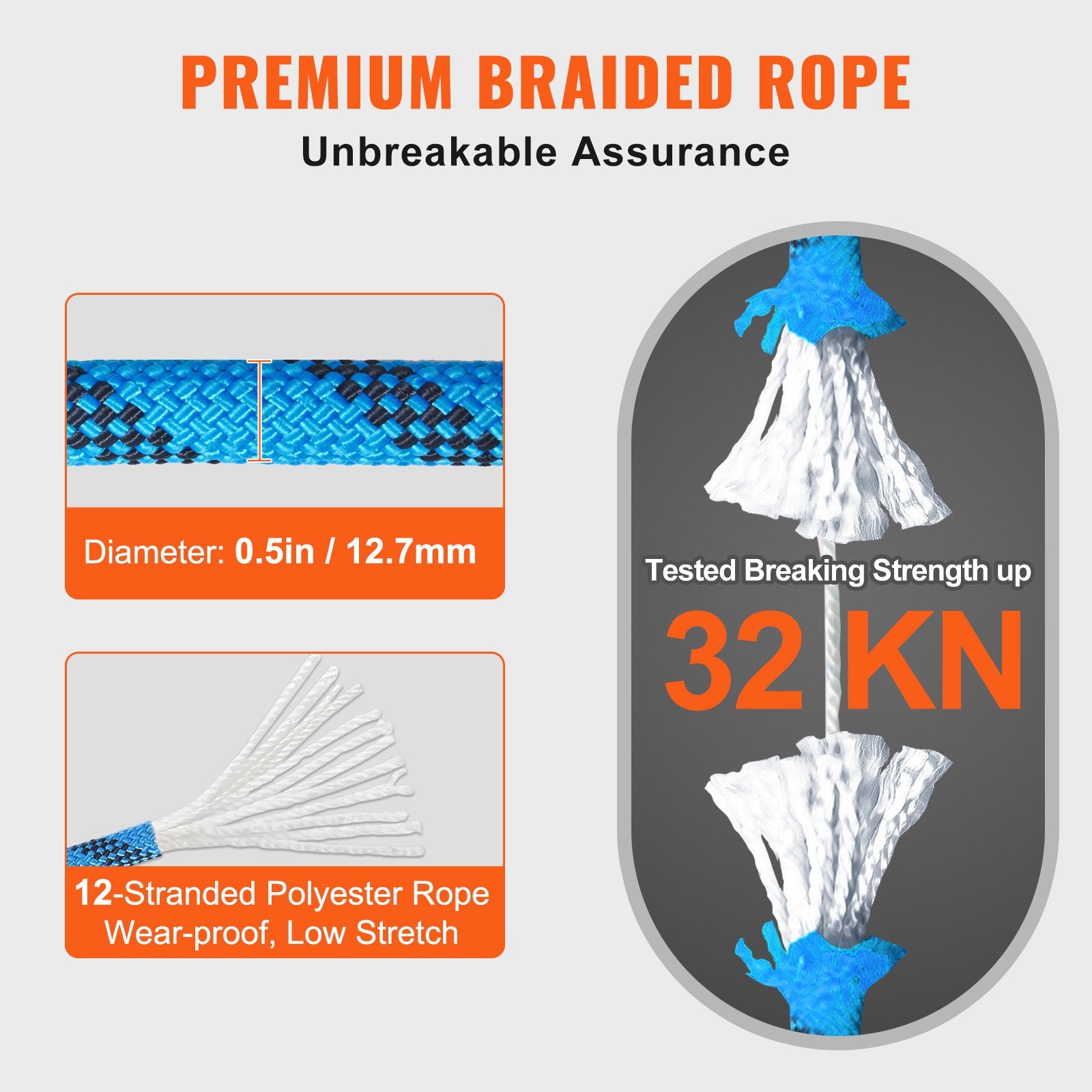 12.7mm Static Climbing Rope, 45.7M(150ft) Outdoor Rock Climbing Rope 30KN Breaking Tension, Fiber Rope with V952-DSJLSLSXWS15D8FTZV0