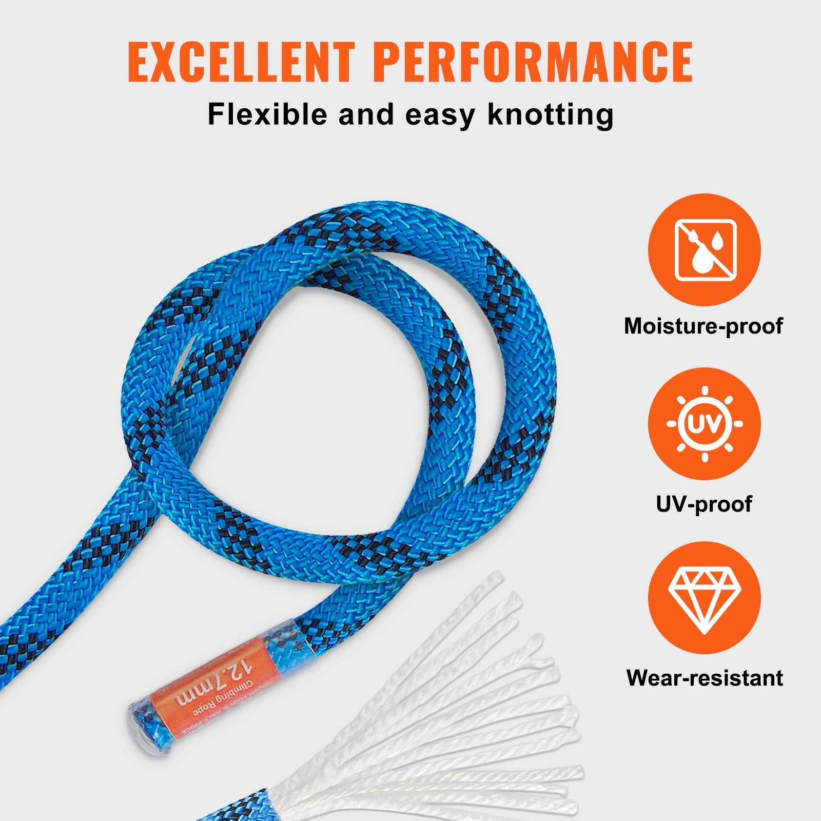 12.7mm Static Climbing Rope, 45.7M(150ft) Outdoor Rock Climbing Rope 30KN Breaking Tension, Fiber Rope with V952-DSJLSLSXWS15D8FTZV0