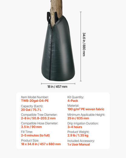 75.7 L Tree Watering Bags, 4 Pack 3-4 Hours Slow Release Gator Bags for Trees, Heavy Duty PE Tree Drip V952-DSJSD20GAL4J1FQZ5001V0